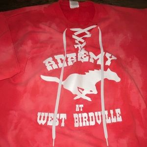 Red lace up crew neck sweatshirt